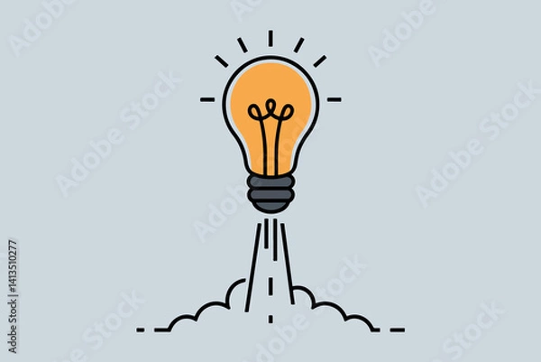 Obraz Light bulb taking off like a rocket, idea and startup concept