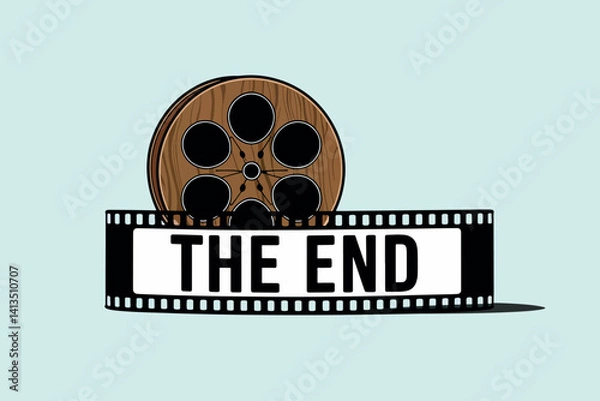 Obraz Vector illustration of old cinema film reel with text The End
