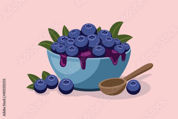 Obraz Vector illustration of bowl with blueberries