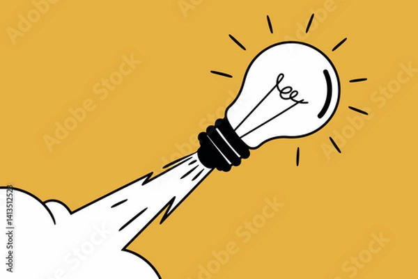 Obraz Light bulb taking off like a rocket, idea and startup concept