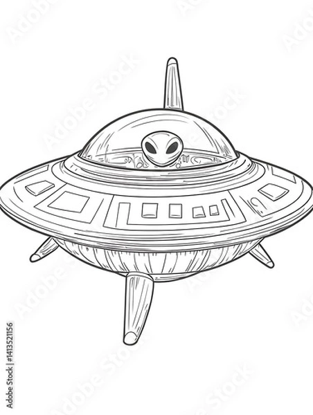 Fototapeta Cartoon spaceship with alien