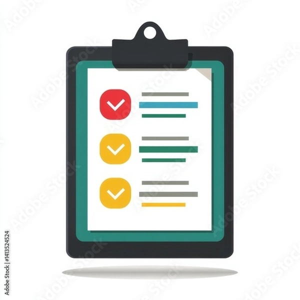 Obraz Colorful Checklist on Clipboard Featuring Checkboxes and Text Lines for Task Management, Planning, and Organization in a Professional Setting