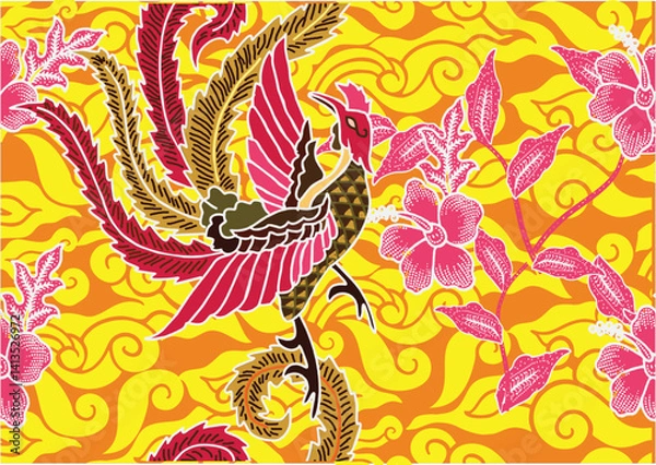 Fototapeta Indonesian Batik with a very beautiful and unique peacock motif is suitable for textiles.