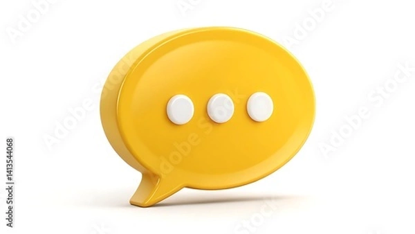 Fototapeta A yellow speech bubble with three white dots indicating loading on a white background surface view