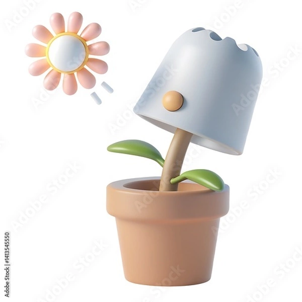 Obraz Vector illustration of a flower in a pot with leaves, symbolizing growth and nature, perfect for gardening and spring-themed designs