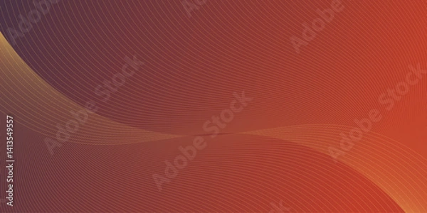 Fototapeta Warm gradient banner with a flowing design. Fine golden lines sweep across the maroon to orange gradient, creating a stylish backdrop.