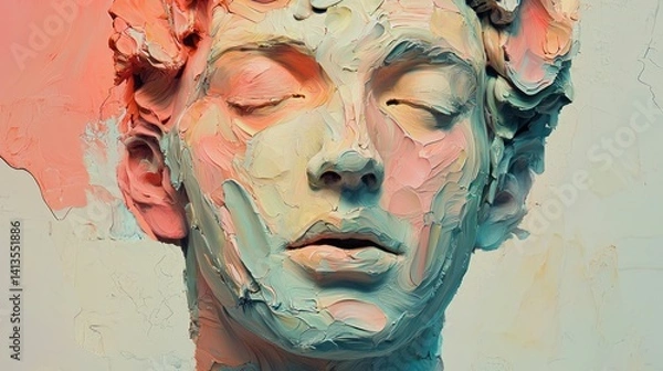 Fototapeta Impasto portrait of serene face, pastel colors.