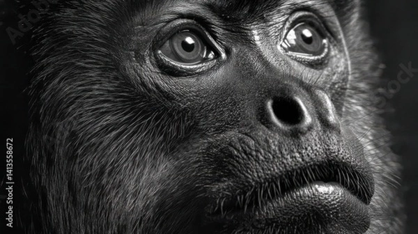 Fototapeta Howler Monkey Closeup Intense Eyes, Expressive Primate Portrait in Black and White, Jungle Mammal Macro Texture, Emotional Wildlife Detail, Deep Forest Atmosphere