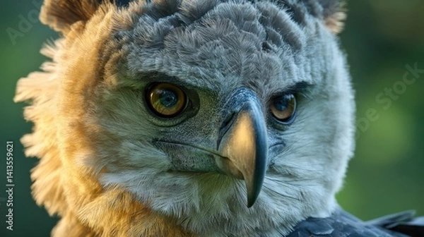 Fototapeta Wildlife Majesty Harpy Eagle Closeup, Intense Gaze of Raptor, Feather Detail and Sharp Beak, Portrait in Jungle Light, Nature Conservation Symbol