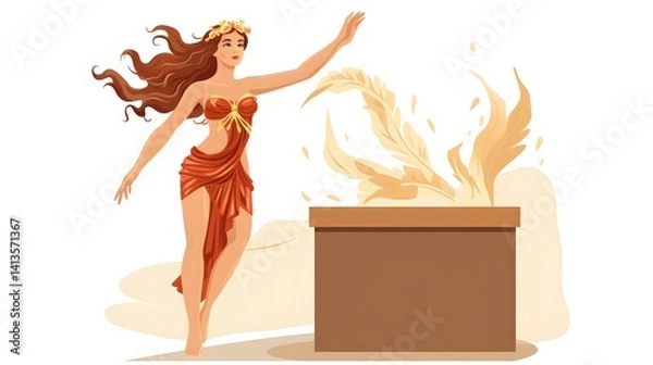 Fototapeta Ancient Greek goddess Pandora opening a mysterious box of secrets mythology