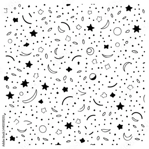Obraz Celestial-Themed Line Art Pattern, Black and White