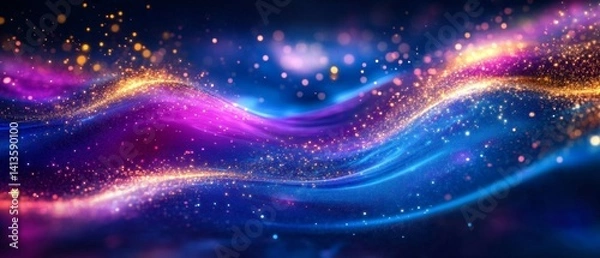 Fototapeta Dynamic flow of neon vibrant blue and purple waves with shimmering effects in a digital space abstract art presentation