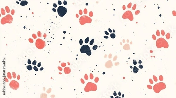 Fototapeta Adorable Paw Prints Pattern: A Colorful Delight