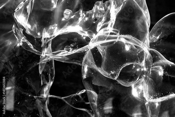 Fototapeta abstract image of large white blown bubbles against black 