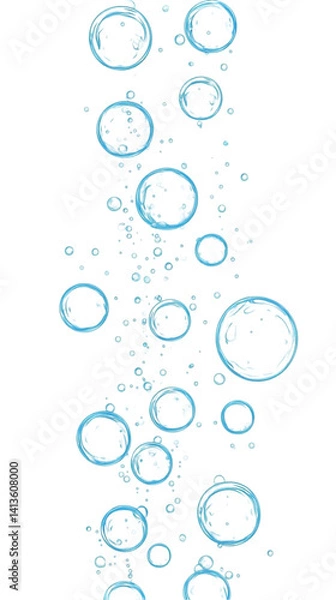 Fototapeta Abstract Blue Water Bubbles Floating Upward on Transparent Black Background Illustration