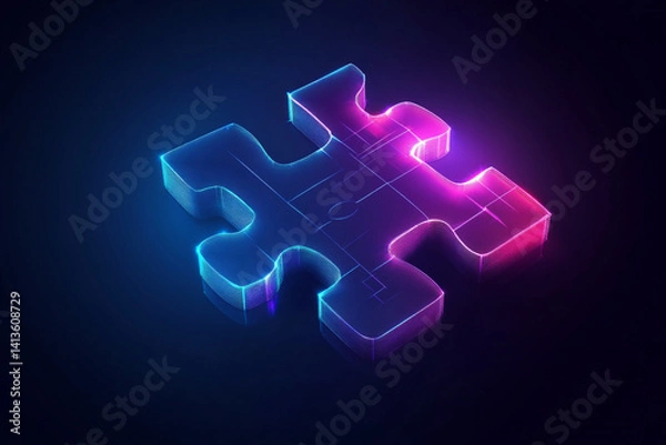 Fototapeta puzzle sign abstract low poly wireframe style. Abstract geometric background. Wireframe light structure. Modern 3d graphic concept on blue dark background
