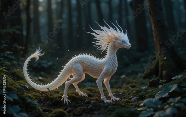 Fototapeta Creature Walking Through Forest with Mossy Ground