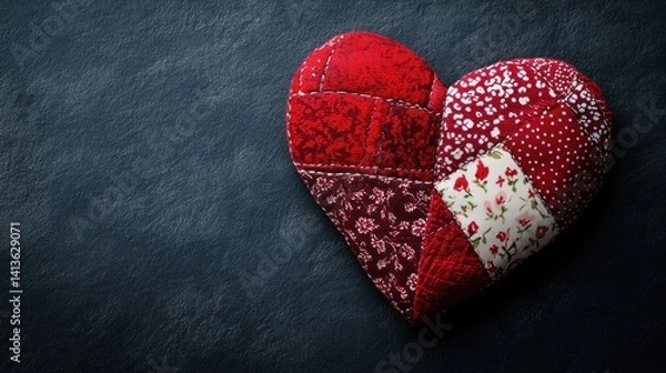 Obraz Quilted heart on dark slate background