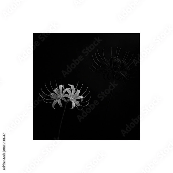 Obraz 黒と白の彼岸花が対になる静寂の構図 – 幻想的でミステリアスな背景素材