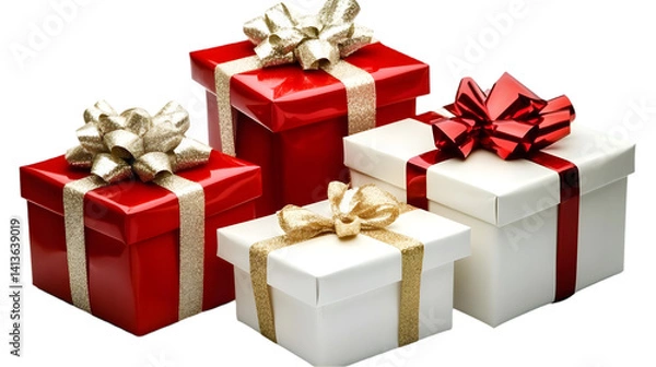 Fototapeta Festive Gifts Illustration with Red White and Gold Presents on Isolated Background