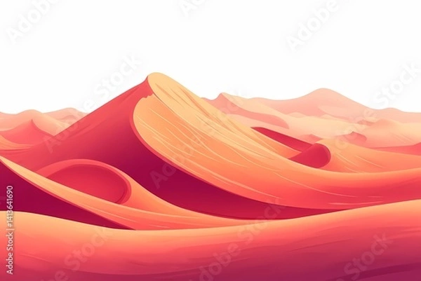 Fototapeta Vibrant Abstract Desert Landscape with Red Sand Waves and Smooth Hills. Digital Art Background