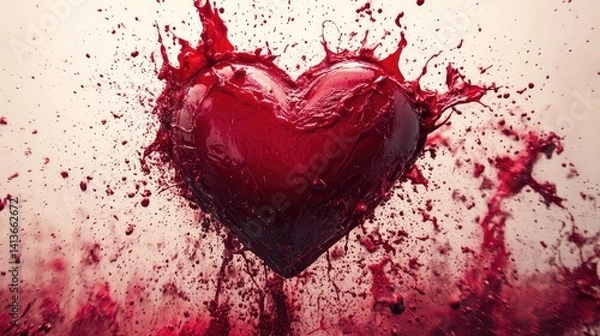 Obraz Artistic heart splash on canvas-style background in shades of red, open area for design elements