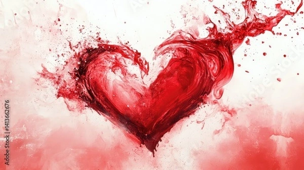 Obraz Artistic heart splash on canvas-style background in shades of red, open area for design elements