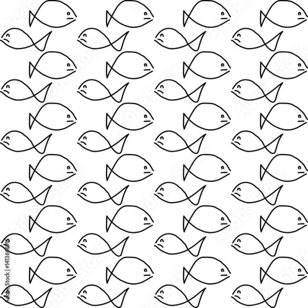 Fototapeta Seamless pattern with fish. Black and white vector background.