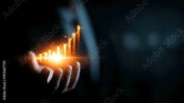 Fototapeta Business growth projected in a hand.