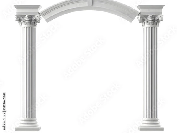 Fototapeta Isolated White Classical Archway with Columns Transparent Background 3d Render
