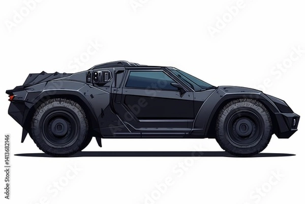 Obraz Innovative Futuristic Black Automobile: A Digital Art Illustration of a Sporty Off-Road Vehicle in Side View
