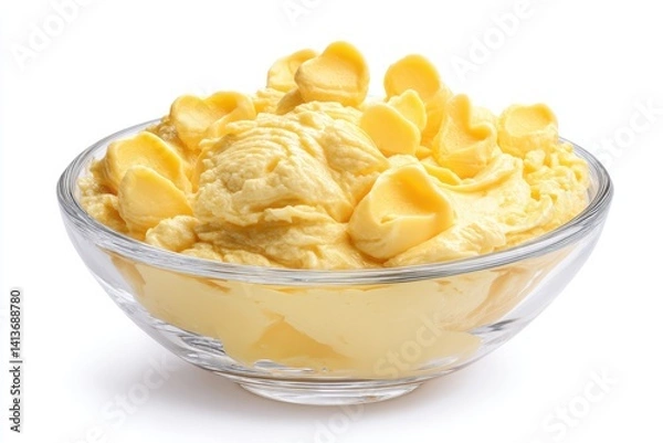 Fototapeta Appetizing vibrant mango ice cream in clear bowl delightful dessert presentation creamy texture closeup view