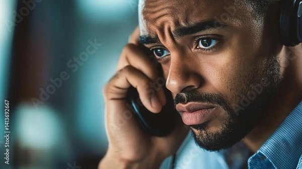 Fototapeta Focused man listening on a call.