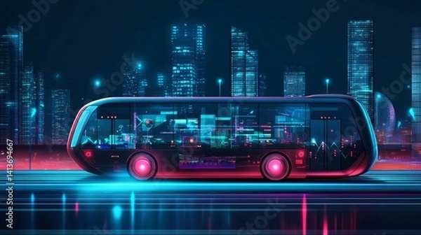 Fototapeta Smart city transportation and technology with ai-powered public transport, iot, and web3 integration