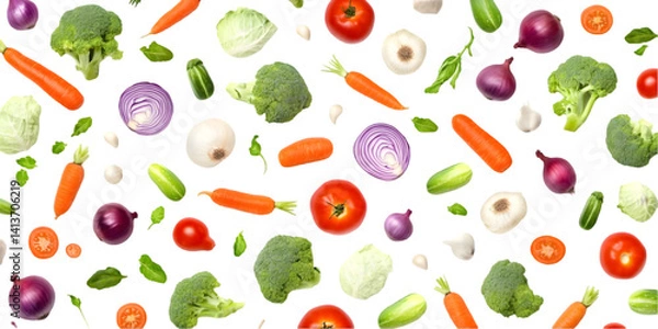 Fototapeta Vibrant Assortment of Fresh Vegetables on a Black Isolated Background