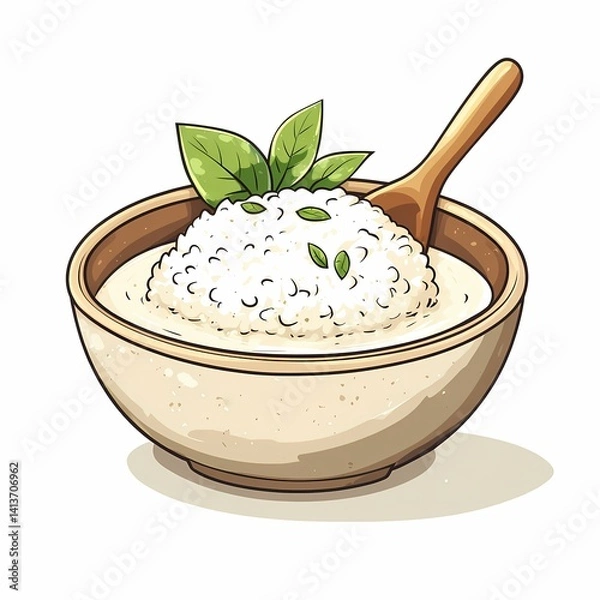 Obraz Rice Bowl Illustration with Fresh Herbs and Healthy Organic Ingredients for Vegetarian Cuisine