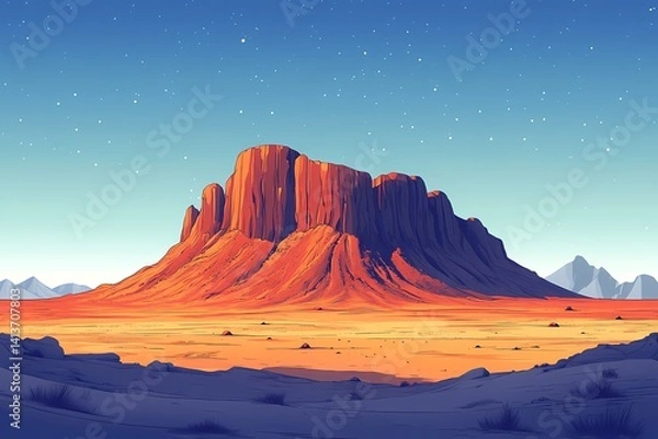 Obraz Breathtaking Mountain and Desert Landscape: Vibrant Starry Sky over Majestic Sandstone Canyon in Tranquil Wilderness Adventure