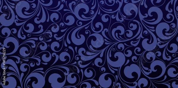 Fototapeta Seamless pattern white swirls dark blue colors background from a floral ornament for Fashionable modern wallpaper or textile, book cover print, patterned fills, webs pages, surface texture designs