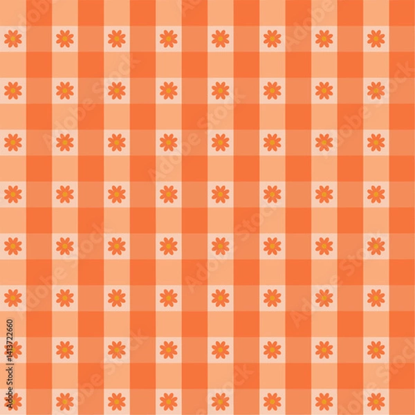 Fototapeta vector seamless pattern with orange color and flower. Gingham illustration