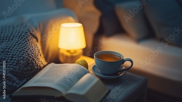 Obraz Cozy Nighttime Reading and Tea