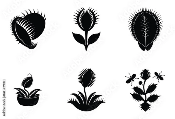 Obraz Set of Venus Flytrap Silhouette 