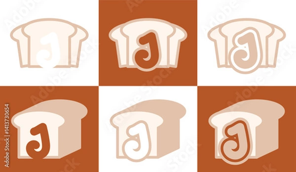Fototapeta Letter J white bread. This logo combines letters and white bread. Suitable for bread shops, bakery, cafe, and the like.