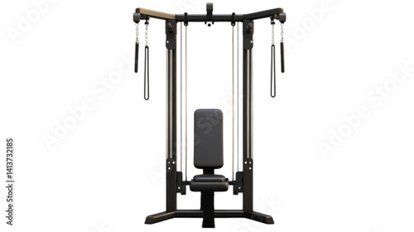 Fototapeta Lat Pulldown Machine: A robust lat pulldown machine with adjustable weights and a padded seat, ideal for upper body strength training exercises.
