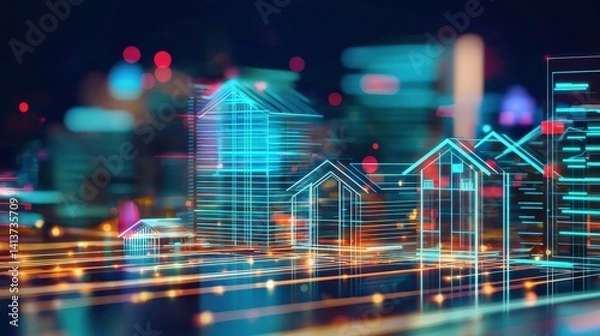 Fototapeta A futuristic AI-driven real estate search interface, Real Estate Advertising on Marketing and Media Usage