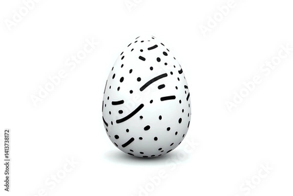 Fototapeta Easter egg with minimalistic black pattern. Ornament of stripes, lines and dots. Chicken eggs on white background. Festive card for religious holiday Happy Easter.