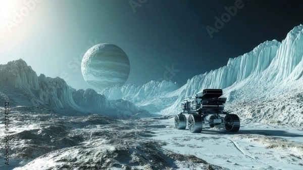 Fototapeta An astronaut floating weightlessly in deep space, surrounded by stars and galaxies, Earth visible in the distance