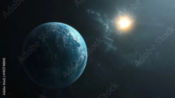 Fototapeta An astronaut floating weightlessly in deep space, surrounded by stars and galaxies, Earth visible in the distance