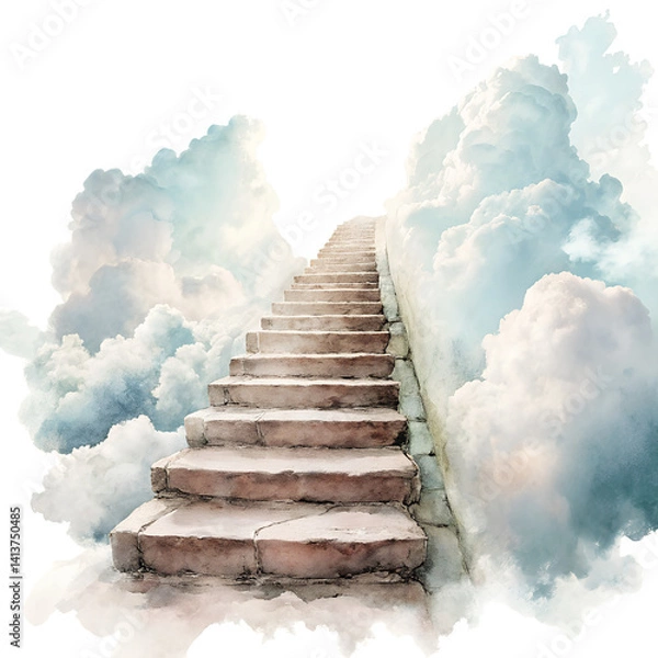 Obraz Watercolor  illustration of step to heaven clouds. Generative on isolated transparent background