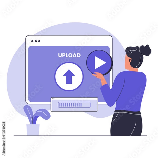 Obraz Video Upload Illustration for Streaming Platform, Social Media, and Content Sharing. Illustration for websites, landing pages, mobile apps, posters and banners
