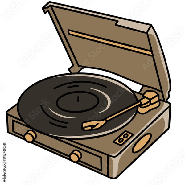 Obraz Turntable Vinyl Player Music Instrument Illustration for Concert Design, Band Performance, and Musical Education in Cartoon Style